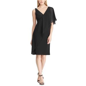 Lauren Ralph Lauren Womens Outstanding Ruffled-Overlay Dress 4 Black - NWT $185